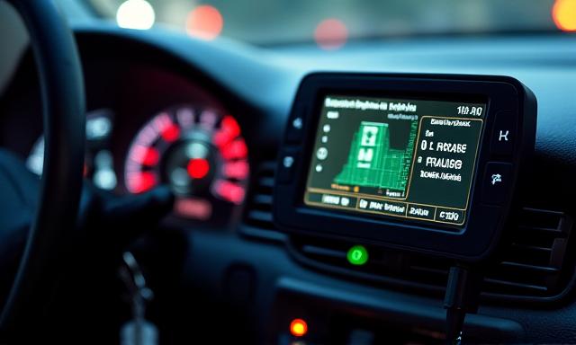 Palubní deska vozu s připojenou diagnostikou, displej zobrazuje data